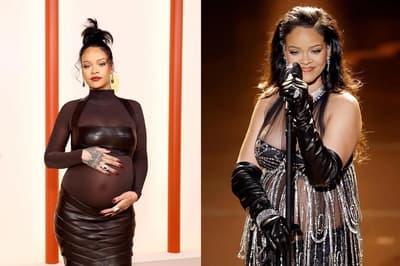 Oscars 2023: Pregnant Rihanna shows off baby bump in leather on the Oscars champagne carpet