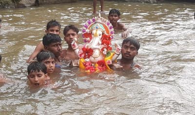 Immersion of Lord Ganesha's idols was done with much fanfare in temporary ponds